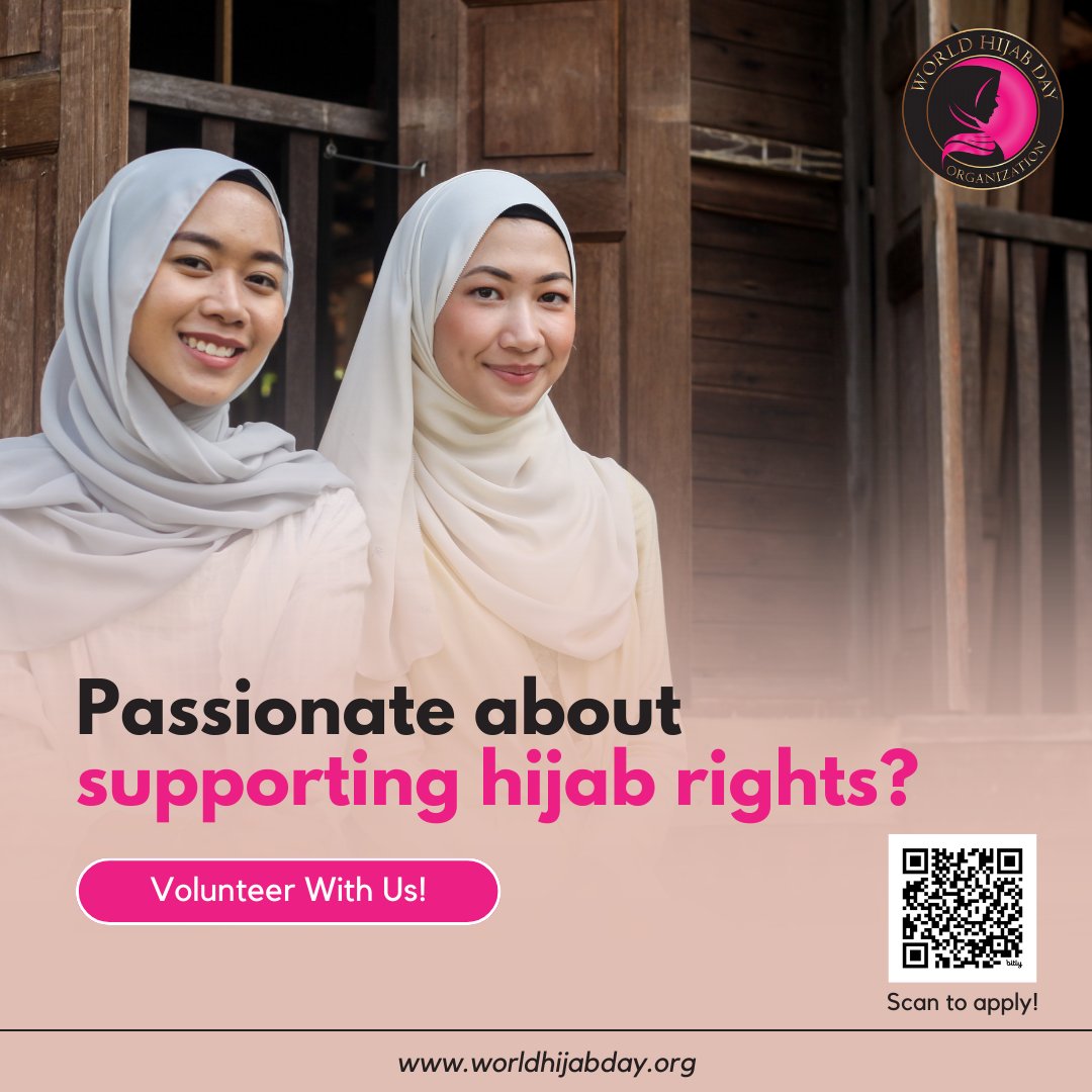 WorldHijabDay's tweet photo. Volunteer to champion hijab rights and contribute to fostering inclusivity, respect, and understanding for diverse identities. Join a dedicated team making a real difference in supporting and empowering individuals embracing the hijab.

👉Apply here: https://t.co/G7Riu7OhFh https://t.co/6yasZovAsn