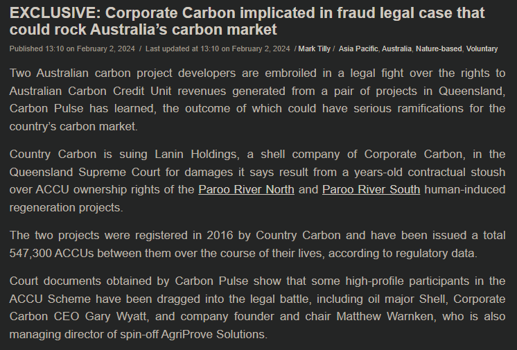 💎SCOOP💎Two Australian carbon project developers are in a legal fight over the rights #ACCU from two projects in Queensland, the outcome of which could have serious ramifications for the reputation Australia’s #carbonmarket.
🗞️<a href="/CarbonPulse/">Carbon Pulse</a>
carbon-pulse.com/256252/