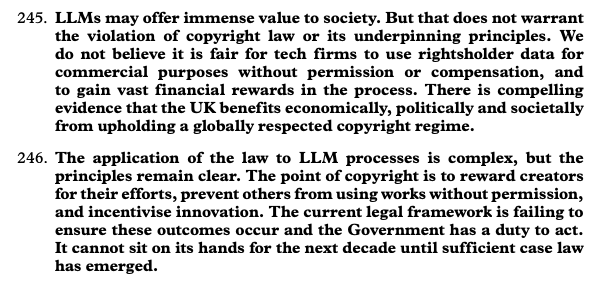 The UK's House of Lords has released a report on generative AI, and its recommendations on training data and copyright are superb. Other countries should take note. 'We do not believe it is fair for tech firms to use rightsholder data for commercial purposes without permission