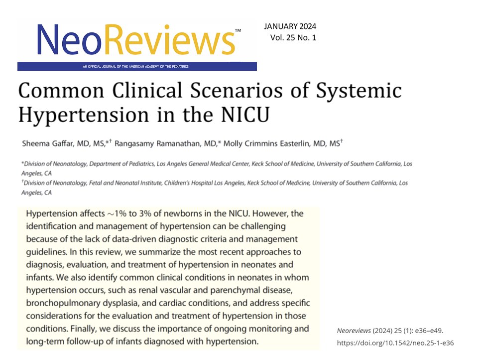 Review Articles / January 2024
Common Clinical Scenarios of Systemic Hypertension in the NICU
Sheema Haffar, MD, MS; Rangasamy Ramanathan, MD; Molly Crimmins Easterlin, MD, MS.
Neoreviews (2024) 25 (1): e36–e49.
doi.org/10.1542/neo.25…
link full article 👉
drive.google.com/file/d/1eT4k1G…