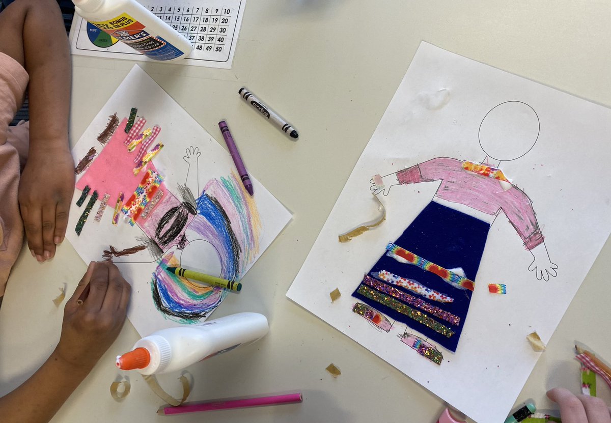 In class we have been exploring ribbon skirts and their meaning. Today the students created their own beautiful ribbon skirts and shirts!