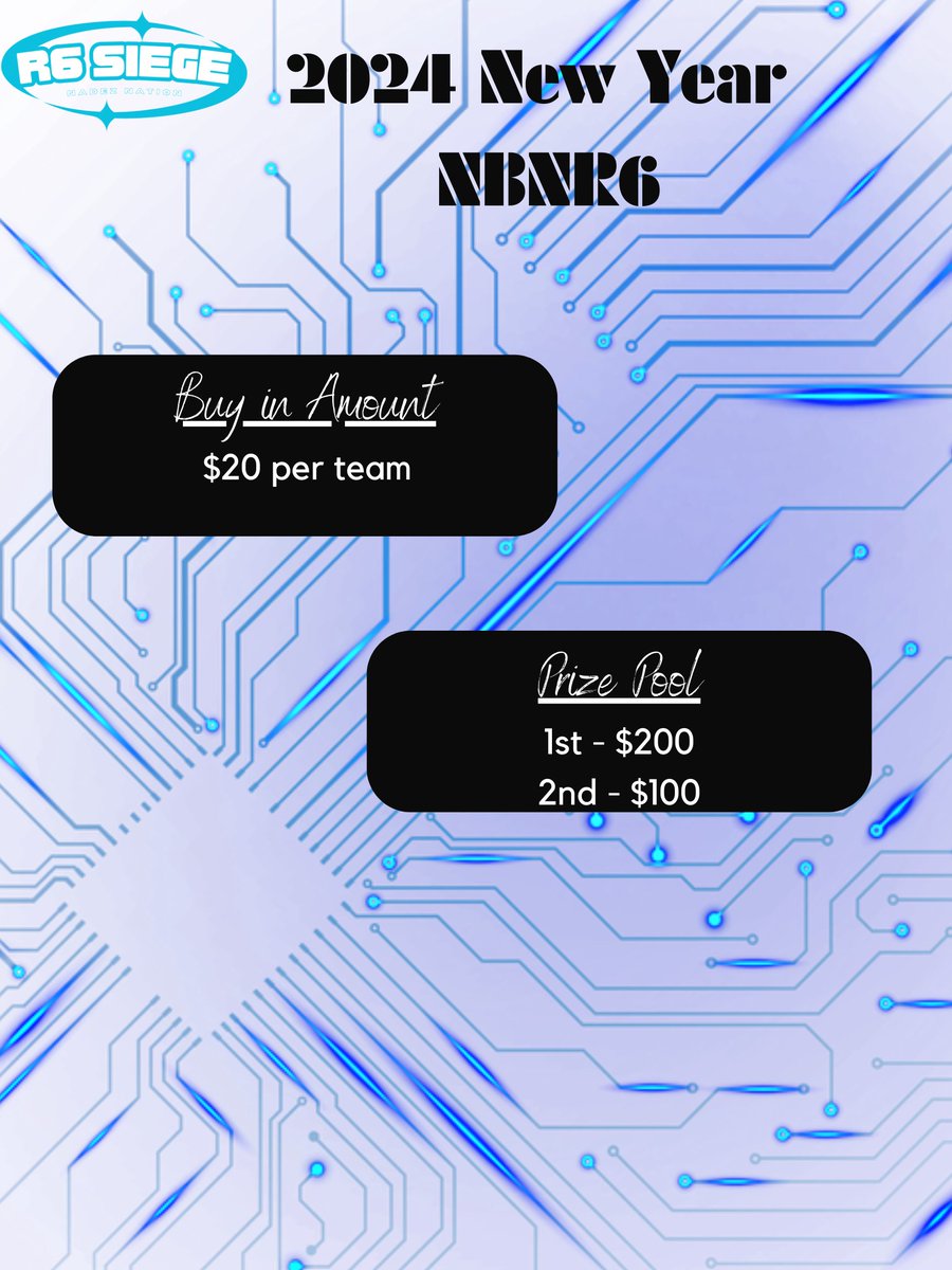 NadezNation_R6's tweet photo. 📛2024 New Year NBNR6 📛

Be the first to take home a win in the NBNR6 scene and secure your teams name and legacy! Do you have what it takes to survive the Nadez??

https://t.co/YoJ7z9y59S

https://t.co/4G9neuHPKu

#Siege #RainbowSixSiege #NA #Tournament #Weekend https://t.co/f7xR3BCGbz