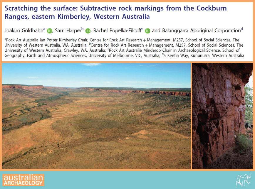 “Scratching the surface” New research by Goldhahn et al. looks at visual expression through subtractive rock markings from the Cockburn Ranges, east Kimberley, WA. Online now (🔓): tandfonline.com/doi/full/10.10…