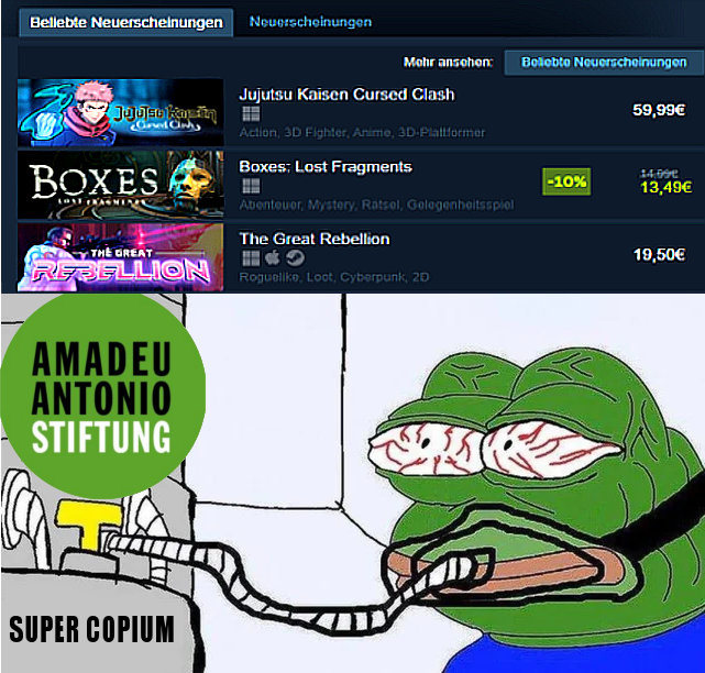 Bewältigen und sieden Sie.😝
The Great Rebellion ist einfach aktuell unter den Top 3 der beliebtesten Neuerscheinungen auf Steam! 🤩
Das Salz der Lefties wird reichen, um einen Pommes-Vorrat für das ganze Jahr anzulegen... 🤭🧂