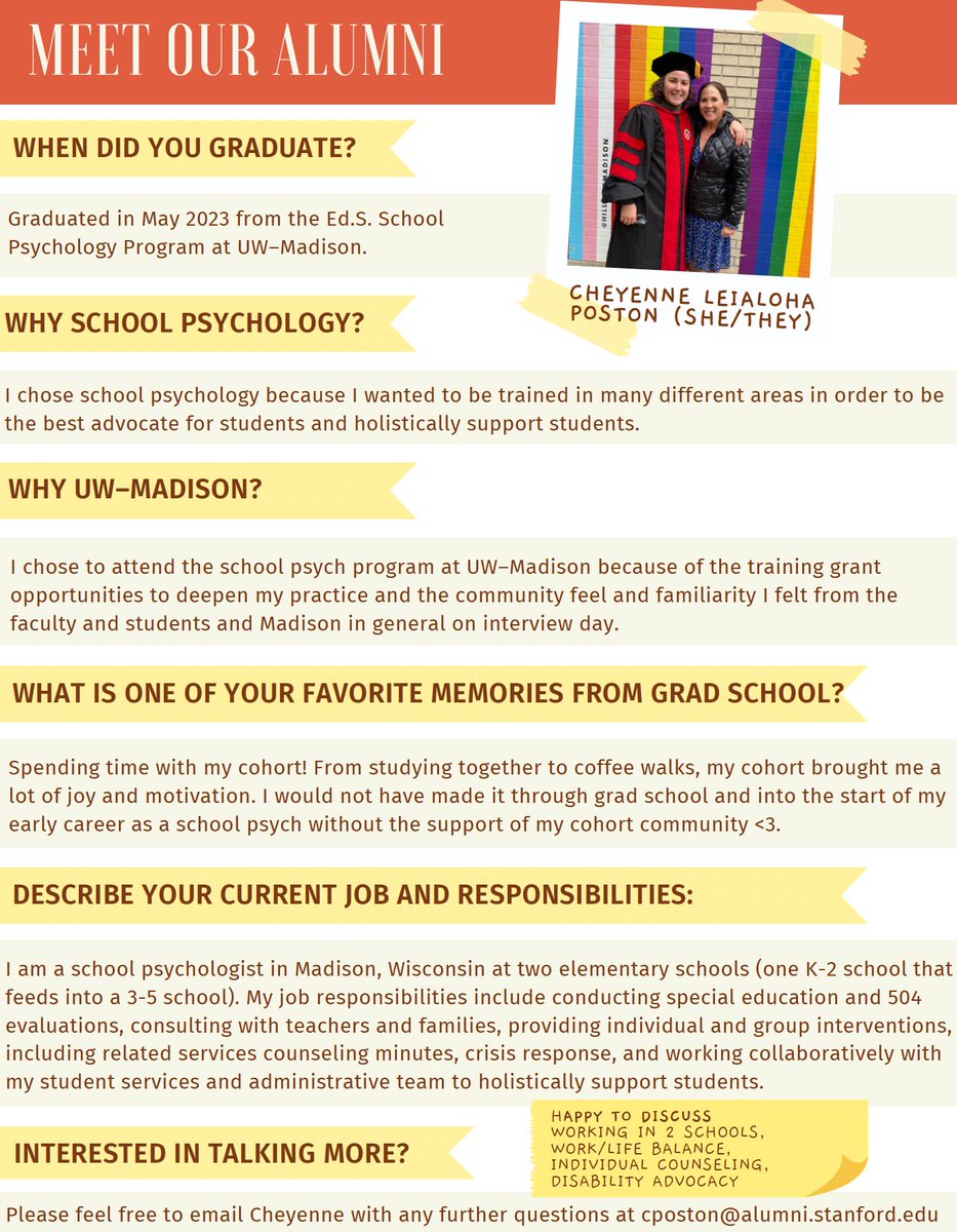 We recently caught up with alum Cheyenne Leialoha Poston. Cheyenne is a school psychologist in Madison at two elementary schools. Check out this feature to learn more about Cheyenne’s current role and reflections on time in graduate school at UW-Madison.