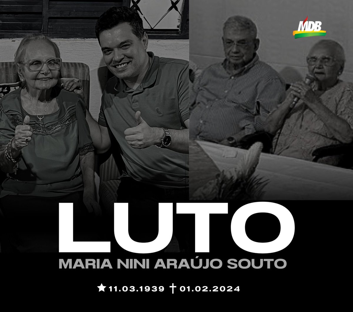 mdb_rn15's tweet photo. É com profundo pesar que expressamos nossas sinceras condolências pela triste partida de Maria Nini Araújo Souto, mãe do prefeito de São Paulo do Potengi, Pacelli Souto, ocorrida na noite desta quinta-feira, dia 1º de fevereiro. https://t.co/Di7pVwj5V1
