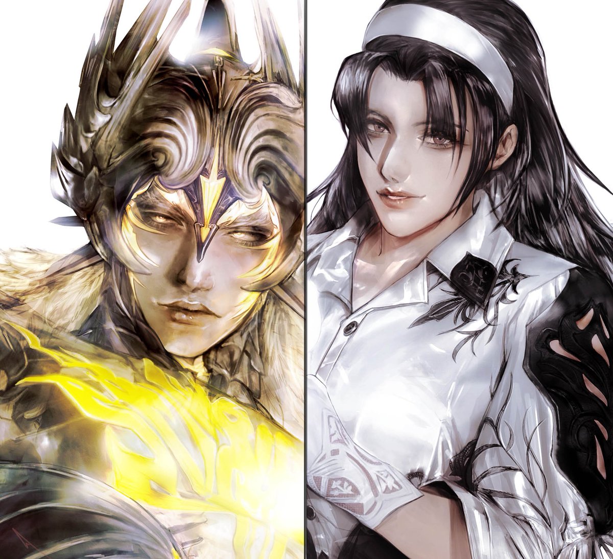momokulala's tweet photo. Angel Jin and Jun Kazama portrait drawing. I’m so surprised to see Jin’s angel form and use the combination of Mishima and Kazama style. Also, Jun actually still alive makes me happy #TEKKEN #TEKKEN8 https://t.co/M4ag2V5l9e