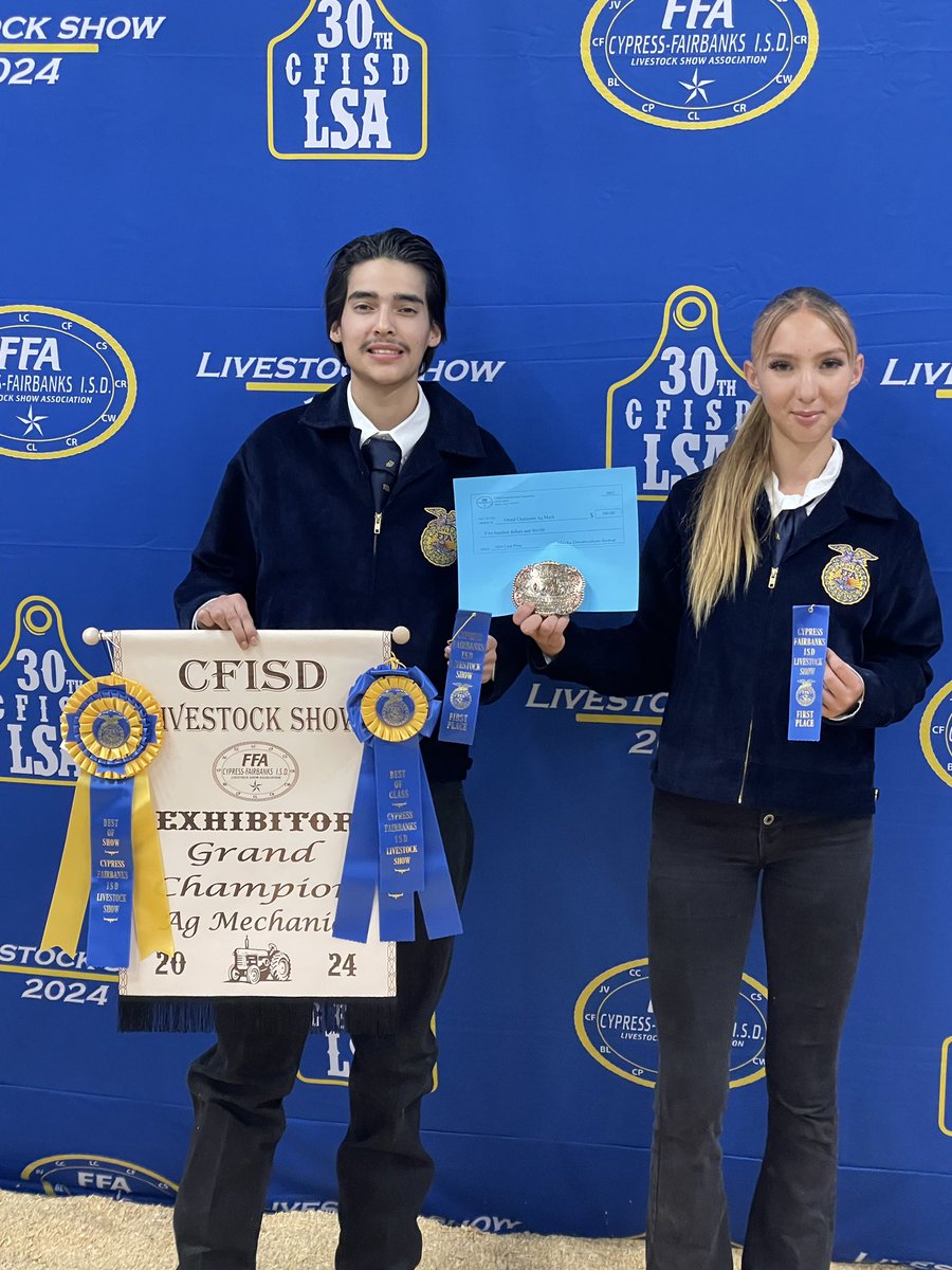 DrLozano_CFISD's tweet photo. Congratulations to Darien on his Grand Championship in Ag Mechanics first in school history! Shout out to our 1st place winner Abbigayle! Impressive welding work by our Rams! @CypressRidgeHS @CyFairISD @cypressridgeffa @CFISDCTE @SarahHarty3 #CFISDLivestock #RamPride #RamNation https://t.co/CAvMhqLT4P
