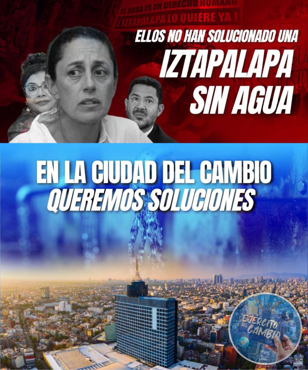 Ni Claudia Sheinbaum, Ni Clara Brugada atendieron la problemática del agua en la Ciudad de México e Iztapalapa, ¿qué les hace pensar que ahora sí resolverán esta grave crisis de escasez? 

¡No tienen vergüenza! #SeSienteElCambio #NoHayAgua 💧 #DictaduraDe4Ta #CDMX