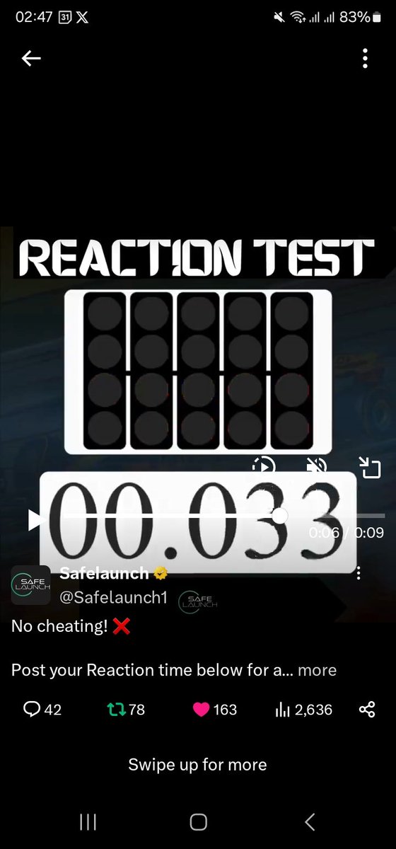 bannu3377's tweet image. Zooming past the competition with a lightning-quick reaction time of 00.033 seconds! ⚡️🏁 Crossing my fingers for that SafeLaunch tokens! 🤞🏼 #FastReaction #SafeLaunch #HODL $SFEX