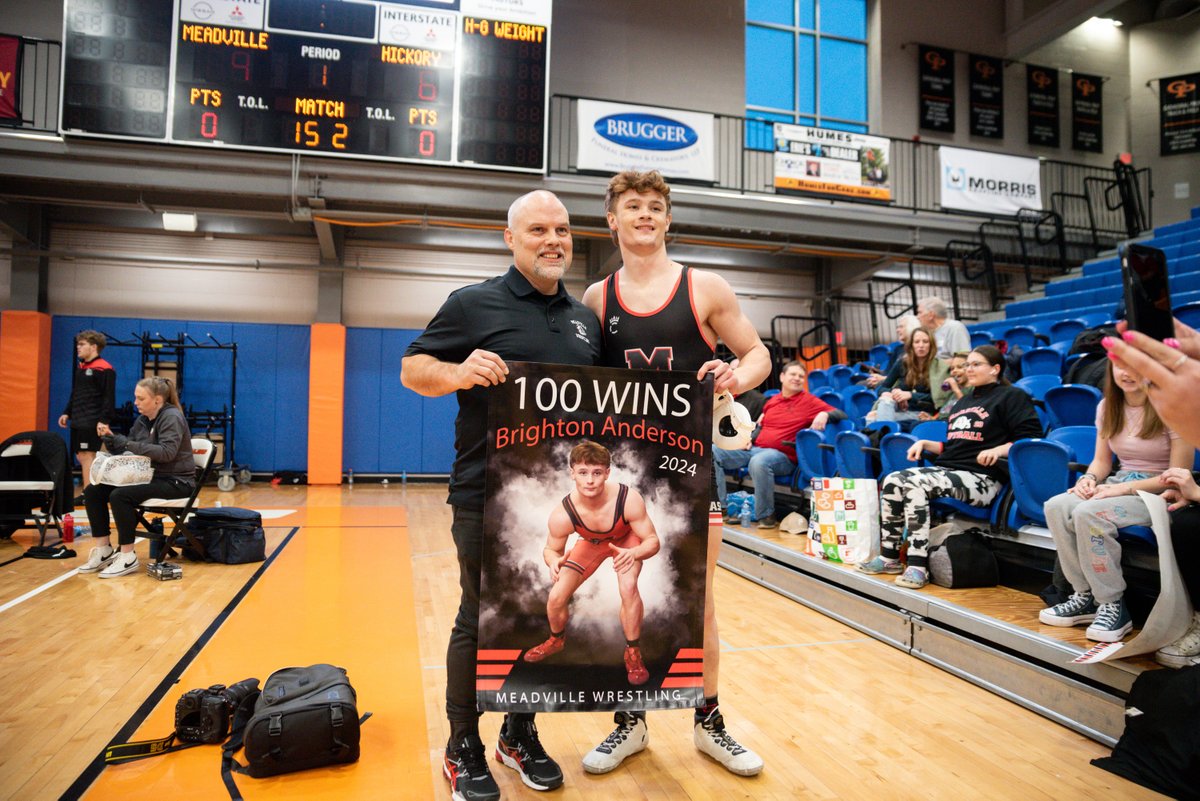 Congratulations to Meadville senior Brighton Anderson on his 100th win! He is pictured with head coach (and father) Barry Anderson 

photo courtesy of <a href="/tmondokphoto/">Tanner Mondok</a>