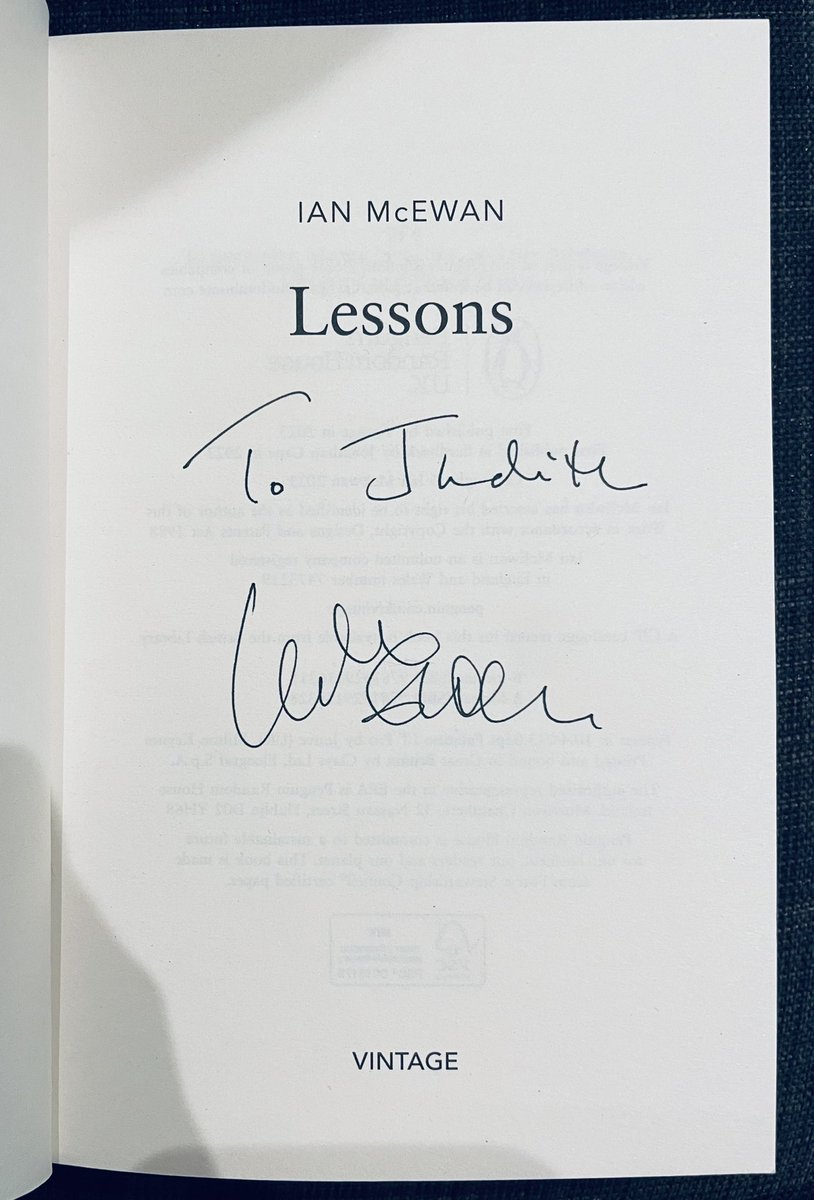 Writing fiction is like ‘sitting with ghosts in solitude’ - what a huge treat to see Ian McEwan interviewed by @Ellaberthoud at the @TheLondonLib tonight - and to get a book signed! #IanMcEwan