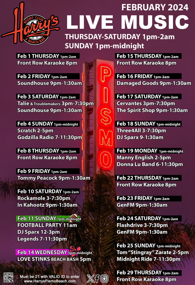 HarrysPismo's tweet photo. Harry's Night Club &amp; Beach Bar: Here's what's happening at Harry's in February https://t.co/jlZ23UdZpd https://t.co/sfxwDTJXhw