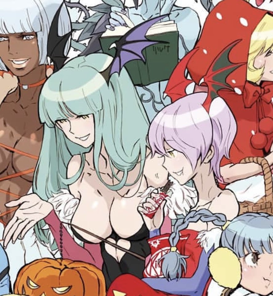 dailymorrigan's tweet photo. morrigan and lilith in the capcom girls 2011 calendar artwork by kinu nishimura https://t.co/Hogxsg7S8q