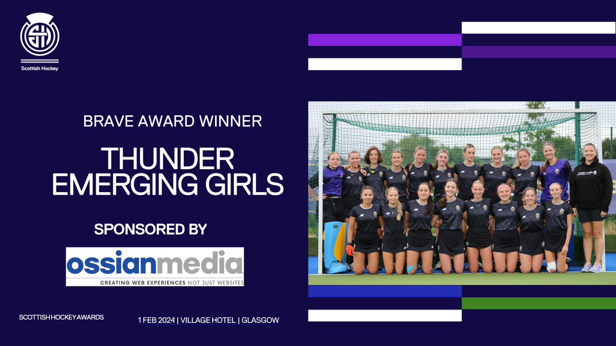 Well done to Thunder Emerging Girls for winning the Brave Award, sponsored by Ossian Media.

An excellent year for the Thunder Emerging Girls Brave Centre! #SHAwards