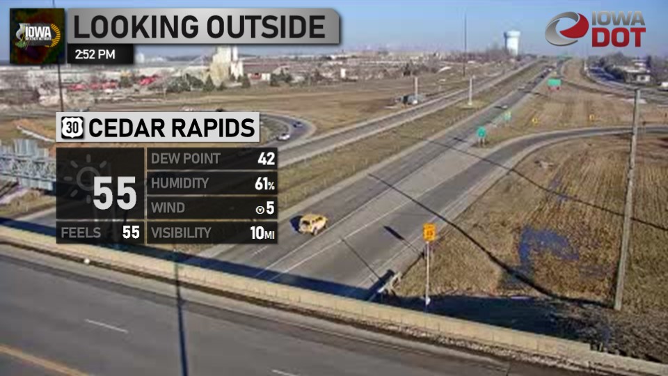 IowaWXNetwork's tweet photo. It's afternoon over Cedar Rapids... here's a look outside. The airport is reporting sunny and 55. #iawx https://t.co/nh5NWanL01