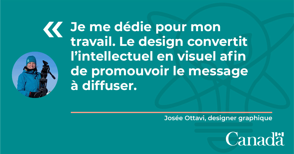 ScienceRNCan's tweet image. Josée Ottavi est graphiste au sein de l’équipe de vulgarisation scientifique de CanmetÉNERGIE à Varennes.   

Elle soutient la recherche en créant des produits de communication visuelle pour promouvoir les activités de recherche du centre. 

#ScienceInclusive