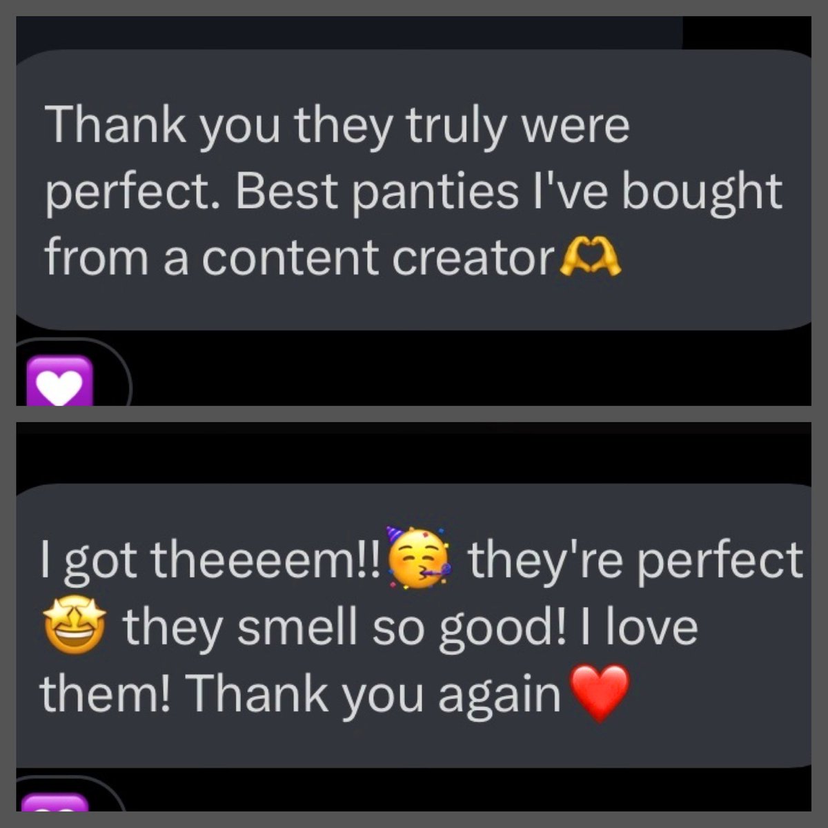 if you’ve been thinking about buying my used panties this is your sign ;) my buyers deff 💜 them

          ✨DM me for inquiries only!! ✨