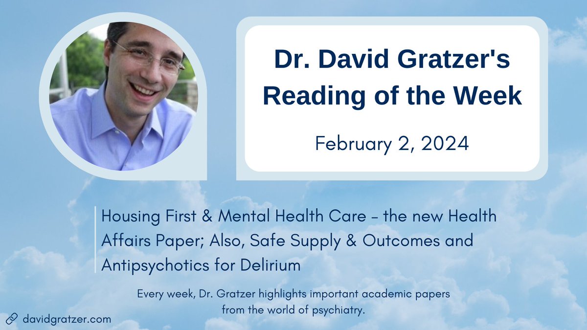 UofTPsych's tweet photo. Examining the benefits of Housing First for those experiencing chronic homelessness, safe supply &amp; opioid outcomes in British Columbia, &amp; prescribing antipsychotics for delirium. Join @DavidGratzer &amp; explore these topics in the latest #ReadingOfTheWeek

https://t.co/WcfkNkK44b https://t.co/TMhMvZFc8y