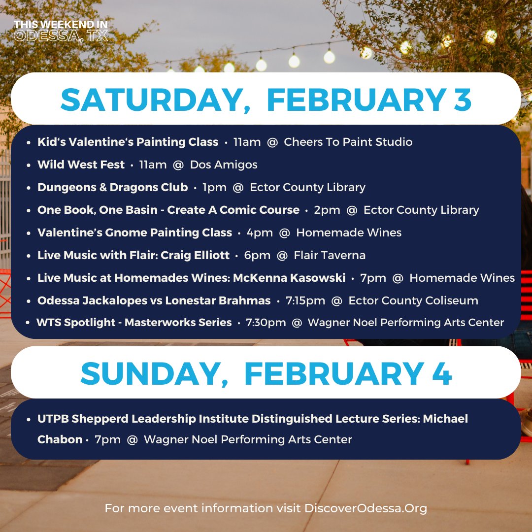 This weekend's forecast: good vibes + endless fun in Odessa, TX! 😎

 📅 To view our calendar and for event details, click here: bit.ly/OdessaTXEvents or click the link in our bio. 

📸 Be sure to tag #DiscoverOdessa on your next adventure on town!
