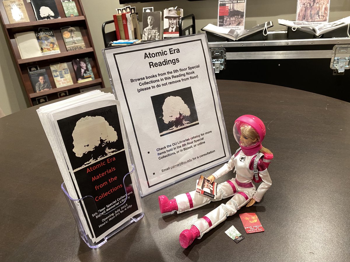 PalmeriJoAnn's tweet photo. #SpecialCollections Image-A-Day📚⚛️
Interested in #Oppenheimer and the #AtomicEra? Browse research materials from the #HistSci Collections in the Reading Nook and view related #PrimarySources in the East Hall (5th floor Bizzell, 9a-4:45p M-F) #BarbieReads https://t.co/Eoob7FXQxC