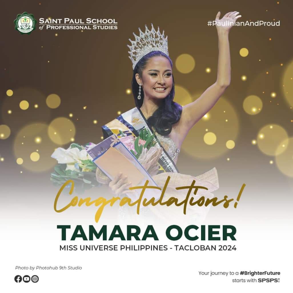 ErwinVince's tweet photo. #PaulinianAndProud

Saint Paul School of Professional Studies (SPSPS) Senior High School Program Alumna Tamara Ocier was crowned the first-ever Miss Universe Philippines - Tacloban 2024 during the coronation night held in Tacloban City Convention Center on Wednesday, January 31. https://t.co/1Cfr9DsP4A