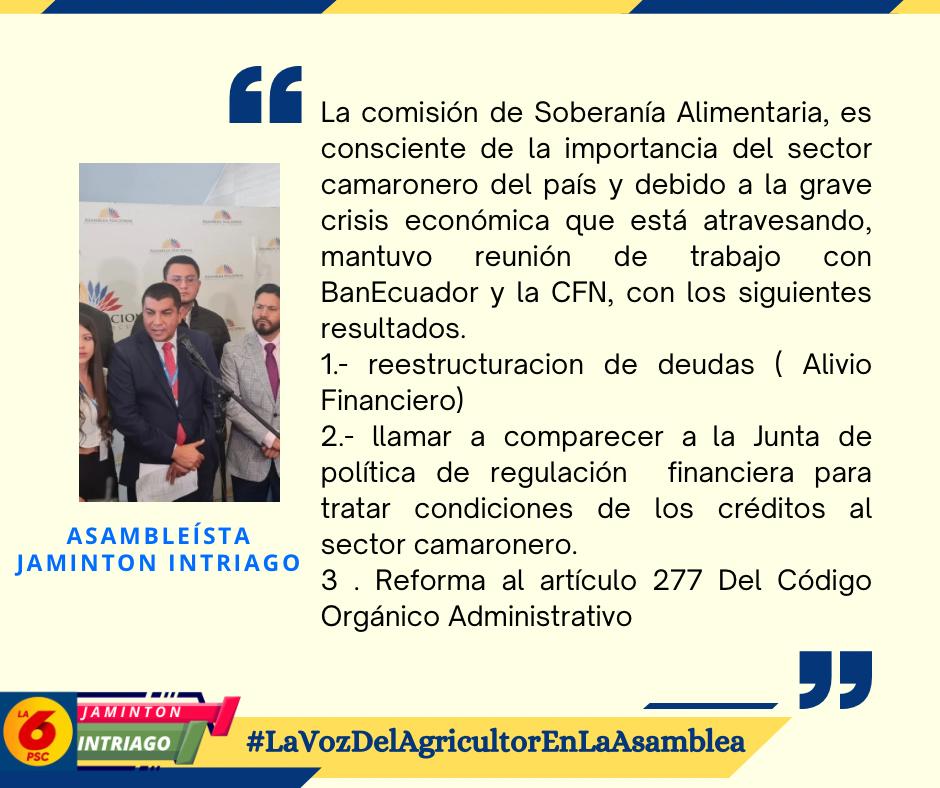 FEDAC agradece a <a href="/jamintonecuador/">Jaminton Intriago</a> <a href="/soberanialimen/">Soberanía Alimentaria</a> por comprender la real situación del productor camaronero. <a href="/DanielNoboaOk/">Daniel Noboa Azin</a>,
 autoridades pedimos acogan estas peticiones @sonsoles89 <a href="/axlvt86/">axel vedani</a> <a href="/AsambleaEcuador/">Asamblea Nacional</a> <a href="/CFN_ECUADOR/">CFN BP.</a> <a href="/BanEcuadorBP/">BanEcuador</a> <a href="/EcuavisaInforma/">Ecuavisa Noticias</a> <a href="/oswincm/">Oswin Crespo Mera</a> 
<a href="/RicardinaPuert1/">Ricardina Puertas</a>