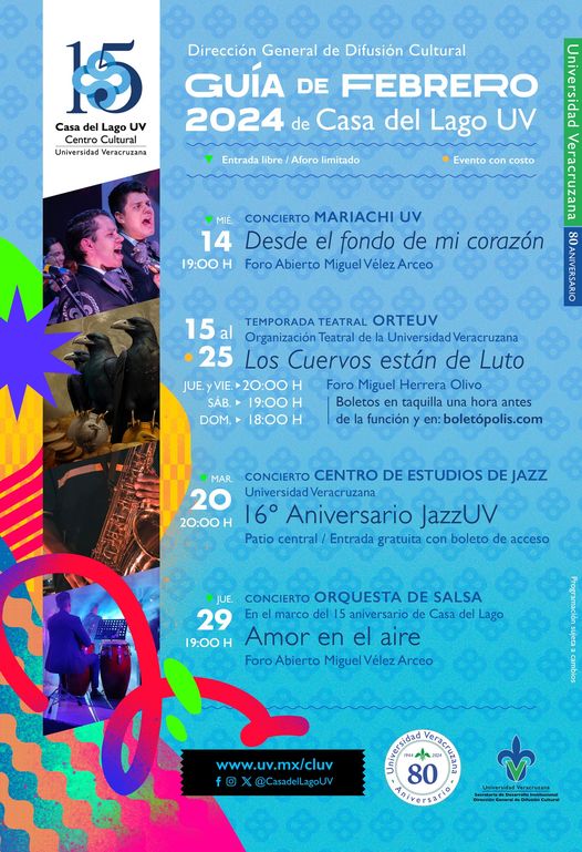 #UV_CulturaArtística  
Conoce la Guía de Febrero que Casa del Lago UV tiene preparada para ti. ¡No te las puedes perder!🪇🙌  
#15añosCasaDelLagoUV