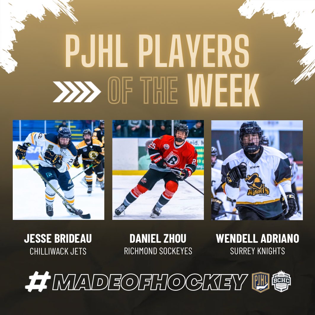 PJHL (@thepjhl) on Twitter photo New Month, New POW’s 💥🏒🚨
Jesse Brideau - <a href="/ChilliwackJets/">Chilliwack Jets</a>
Daniel Zhou - <a href="/RSockeyes/">Richmond Sockeyes Junior A Hockey Club</a>
Wendell Adriano - <a href="/SurreyKnights/">Knights Hockey</a>
#madeofhockey #playersoftheweek #thepjhl #hardwork #playerpoints #hockeylife #hockeygoals #weekofstars #bchockey #thebchc #allstars #chilliwack #richmond New Month, New POW’s 💥🏒🚨
Jesse Brideau - <a href="/ChilliwackJets/">Chilliwack Jets</a>
Daniel Zhou - <a href="/RSockeyes/">Richmond Sockeyes Junior A Hockey Club</a>
Wendell Adriano - <a href="/SurreyKnights/">Knights Hockey</a>
#madeofhockey #playersoftheweek #thepjhl #hardwork #playerpoints #hockeylife #hockeygoals #weekofstars #bchockey #thebchc #allstars #chilliwack #richmond
