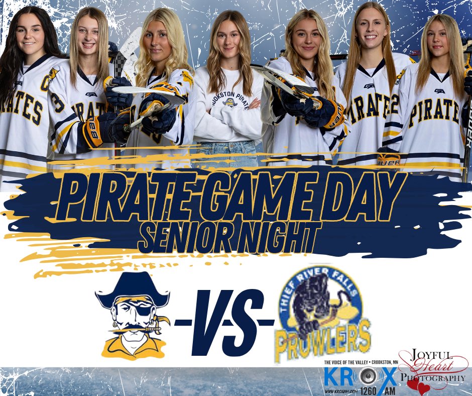 It’s a Lady Pirate Game Day!!

JV- 5:00pm
Varsity- 7:00pm
Vs. Thief River Falls Prowlers

Senior Night 💙💛