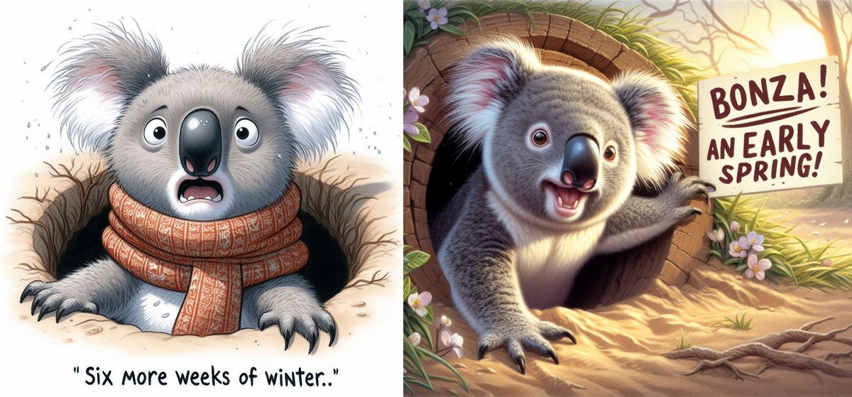 Tomorrow is #GroundhogDay in the US. So here is #Australia's take on what to expect tomorrow when #PunxsutawneyPhil emerges from his burrow!