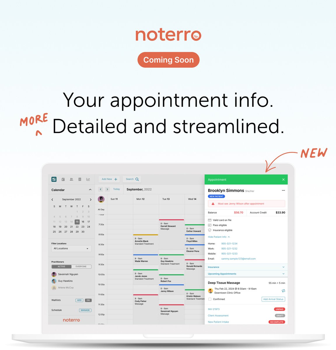 HelloNoterro's tweet photo. In the coming weeks, we'll be rolling out a new layout for appointments with reorganized patient info and a cleaner presentation of service details.  

You’ll be able to see account balances and confirm appointments as part of this update.

Check out the new appointment using ... https://t.co/Kyjcb1vYOm