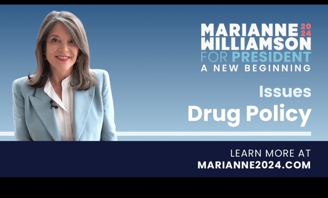 'Addiction is a health issue, not a criminal one, and people suffering from it need help, not incarceration.,, That means no one should be locked in a cage for experimenting with drugs or becoming addicted to them.'
#Marianne2024
#EndTheWarOnDrugs 
#ShesWithUs