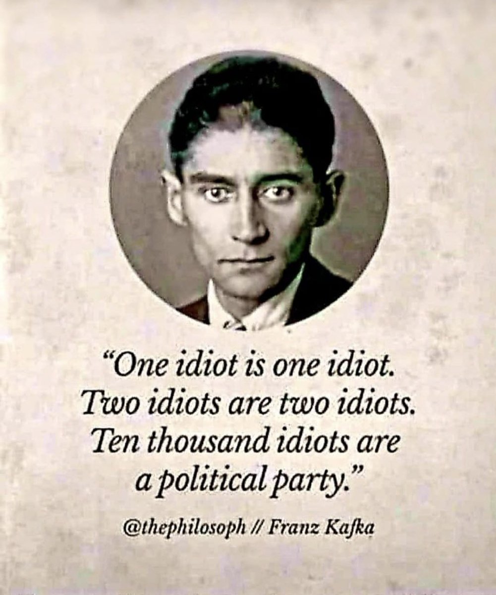 CabdulfataaxD's tweet photo. A friend sent me this image with a quote from Franz Kafka saying, “Never underestimate the power of idiots in large numbers. They can even elect an idiot to represent them as president.” 😊 https://t.co/PqCVLpxmg7