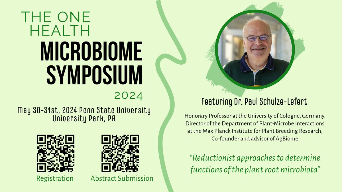 🦠We are getting excited for the One Health Microbiome Symposium, taking place on May 30-31st at the University Park campus!

This year's symposium will feature Dr. Paul Schulzef-Lefert from <a href="/UniCologne/">Universität zu Köln</a> <a href="/mpipz_cologne/">MPIPZ Cologne</a>, giving a talk on understanding plant root #microbiota.  🌿