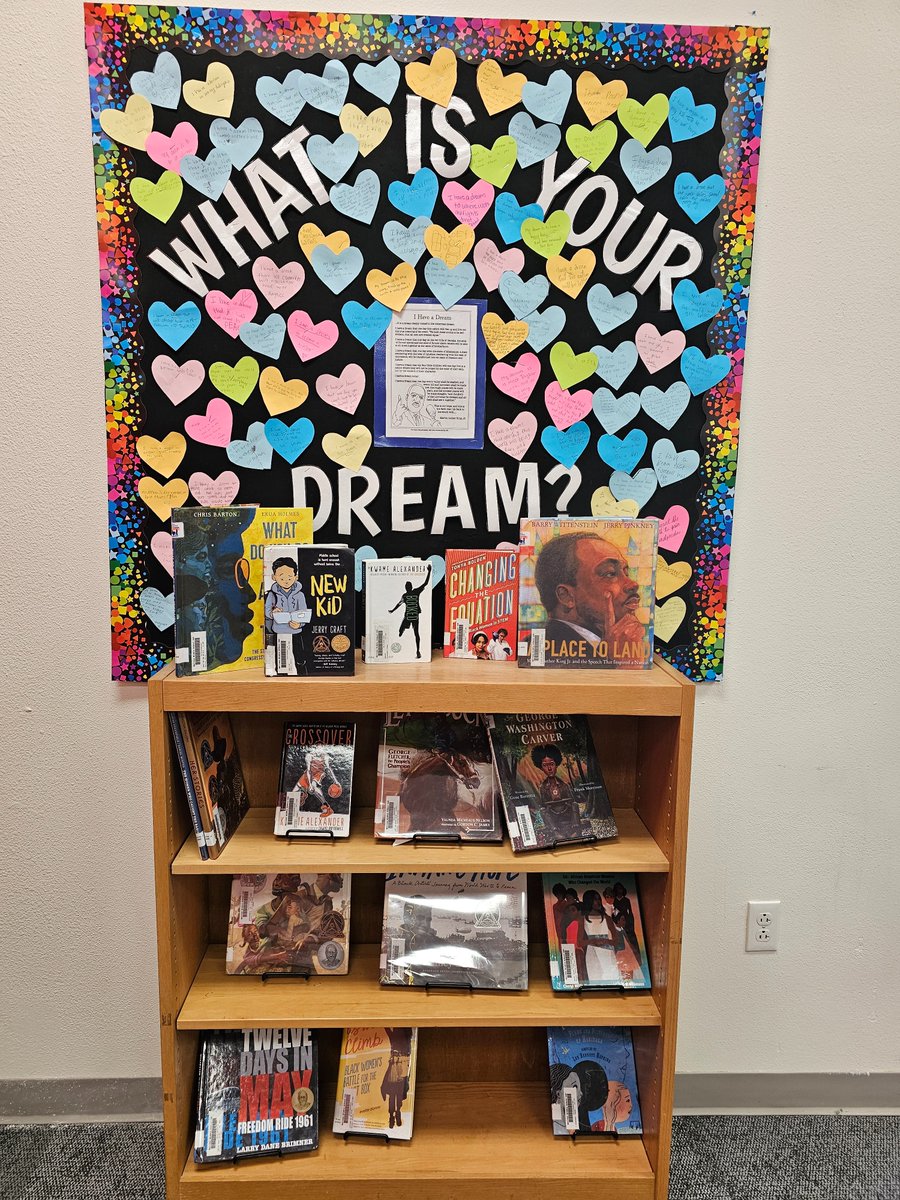 MSGCLibrary's tweet photo. Kicking off our Black History Month display. Students chose a heart cut out and wrote their dreams. @SGCCardinals @melissaisd https://t.co/BVyGtpOqD3