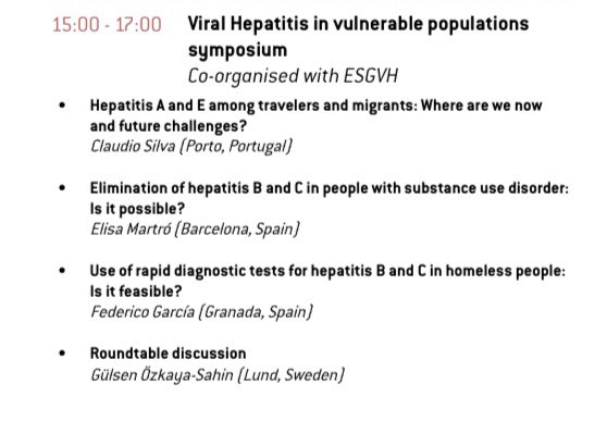 Pleased to have participated in the @ESCMID PGEC “Diseases of poverty in the modern era” talking about viral #hepatitis elimination progress in people who inject drugs in Catalonia, #ESGVH session with Gülsen Özkaya-Sahin, Claudio Silva @fegarciagarcia @TAEscmid #ESGITM #EFWISG