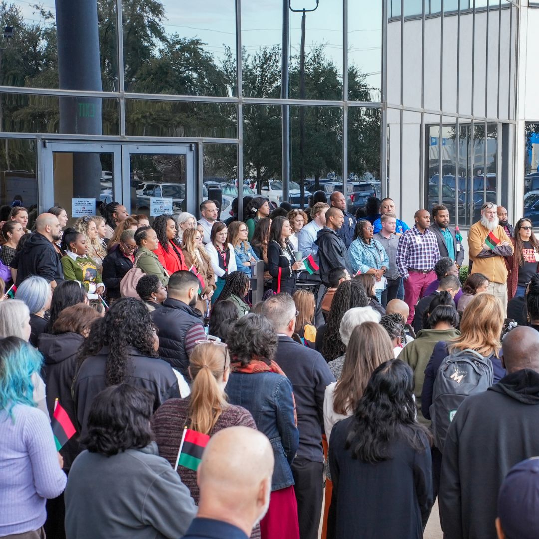 AustinISD's tweet photo. To launch Black History Month, the Austin ISD community united in solidarity to honor Black Excellence. 

Together, staff, students, and community members proudly raised the Pan-African flag, symbolizing the remarkable contributions of African Americans to our community. 🌎 https://t.co/5WamjIahG9