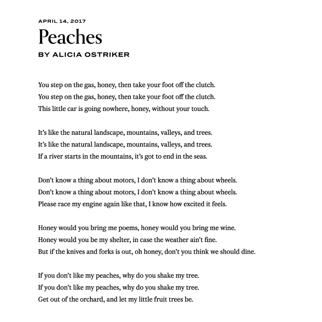 oxfordamerican's tweet photo. “Peaches” by Alicia Ostriker from the Visions of the Blues Music #Issue95 https://t.co/iI8QmDSjXY