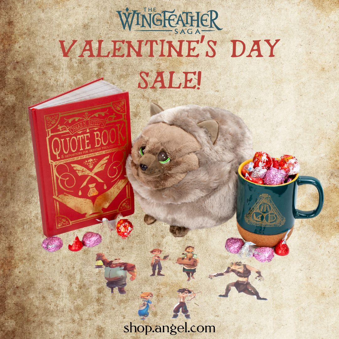 wingfeathersaga's tweet photo. A merchant traveled from Torborro to Glipwood Forest on to Anniera and now they’ve arrived in our world just in time for our Valentine’s Day Sale! Check out the wares on https://t.co/FnLJQ4ziNp and see our exclusive deals. #WingfeatherSaga #ValentinesDaySale #WingfeatherMerch https://t.co/t0E0aI3YSN