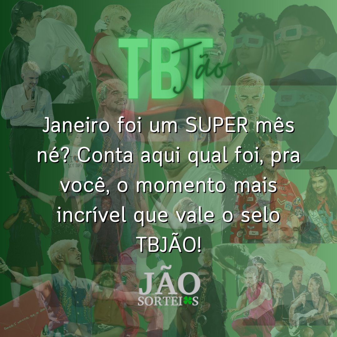jaosorteios's tweet photo. Bem-vindos ao nosso primeiro quadro “TBJÃO”! Pra deixar o coração quentinho relembrando das coisas lindas que vivemos 💚

Poste seu momento favorito com a tag #TBJão, queremos ver qual acontecimento te marcou nesse mês de Janeiro! 🍀 https://t.co/7JzoRIZX2v