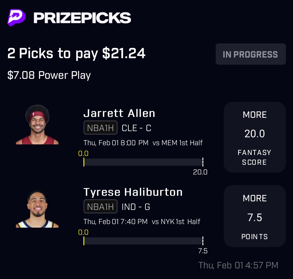 Had To Switch The Slip Up Due To Evan Mobley DNP But Took Jared Allen Fantasy 1st Half And Tyrese 1st Half Points But Still A Collab Slip With <a href="/CushPlayerProps/">Cush</a> 🔥🔥. 

LFG We Ready For Today 🔒 ! #GamblingX 

Copy my PrizePicks entry using this link: 
prizepicks.onelink.me/gCQS/shareEntr…