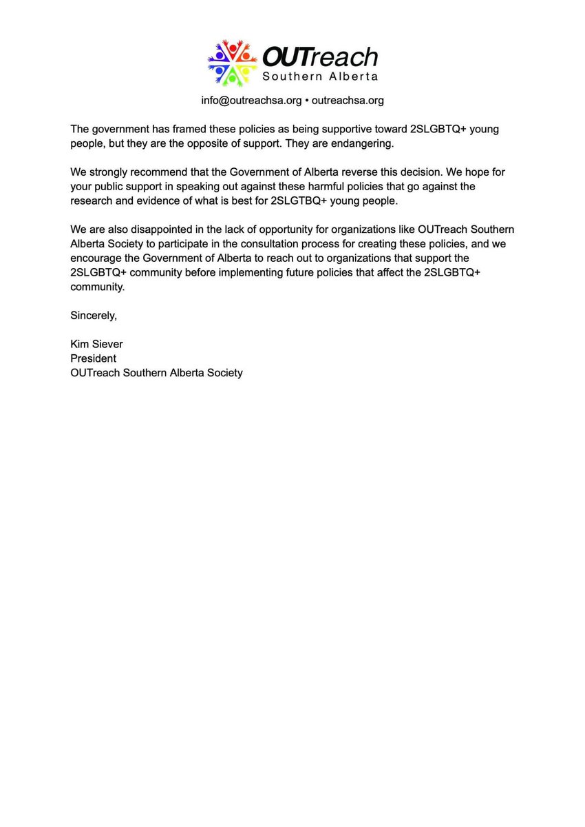 Hey, folks. Here is our official response to Alberta’s new anti-queer policies. We have sent this response to both Lethbridge MLA, as well as to the media. Feel free to share with others.