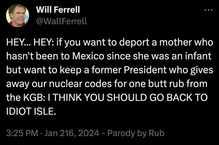 Will Ferrell SLAMS GOP criticism of the 150 Democrats who voted for treating immigrants more humanely.