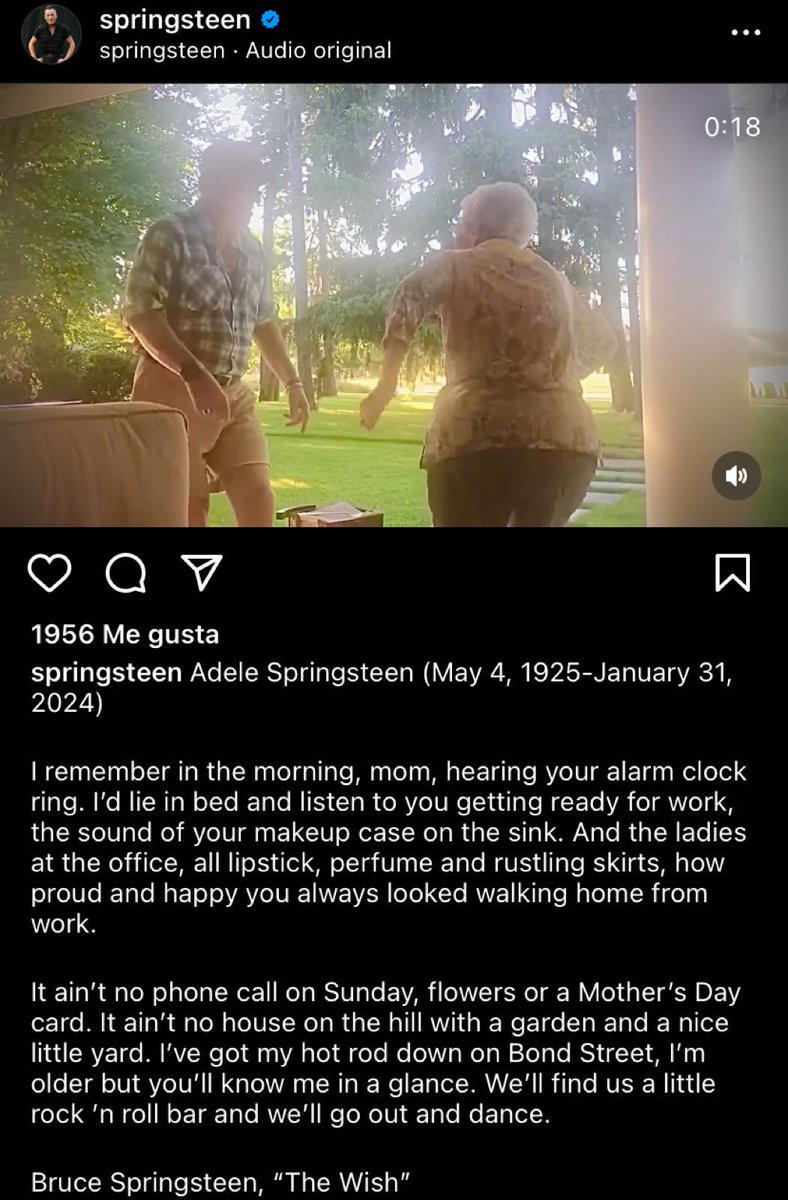 stoneponyclub's tweet photo. Nos ha dejado Adele Zirilli Springsteen. Falleció ayer con 98 años. Bruce ha compartido en redes este precioso video. Nuestro corazón está con Bruce y toda su familia en estos tristes momentos. Descansa en paz Adele. ❤️ https://t.co/tVoLeLKJ40