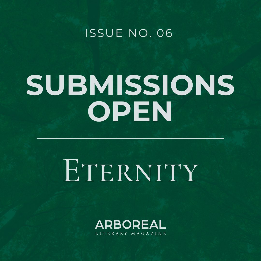 #SubmissionsOpen for Issue 6!

Theme: #Eternity

Seeking #poetry, #ShortFiction, #nonfiction, & #VisualArt exploring the timeless.

DEADLINE: 3/30/2024, 11:59pm PST

#SubmitYourWork here: shorturl.at/acA07

#CallForSubmissions #WritingCommunity #writinglife #poetrycommunity