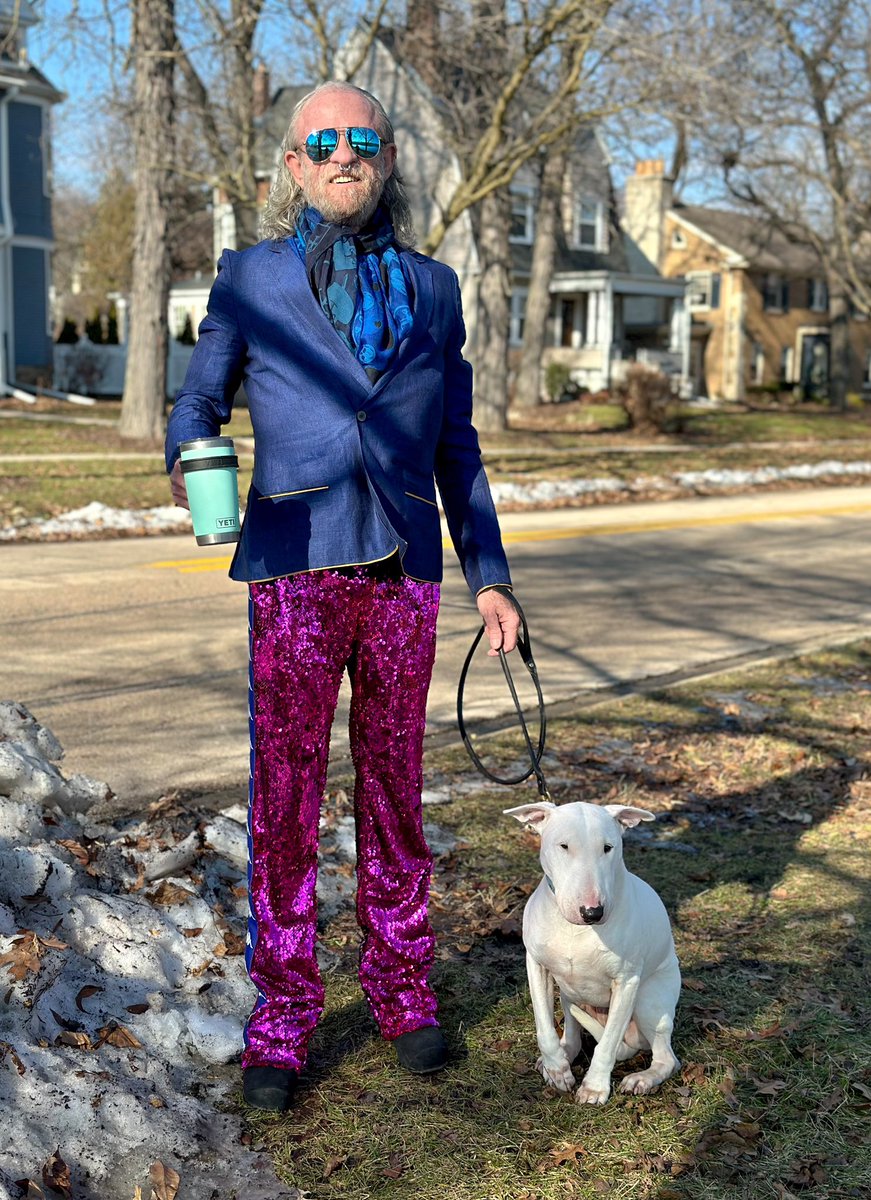 ml_hades's tweet photo. Billy was really good on our walk today. #HaiderAckermann jacket #FaithConnexion pants #RickOwens Mohawk wedge heel ankle boots #AlexanderMcQueen scarf #Rayban aviators with custom tint by #ArtSeeEyewear https://t.co/K4vXVSS5FF
