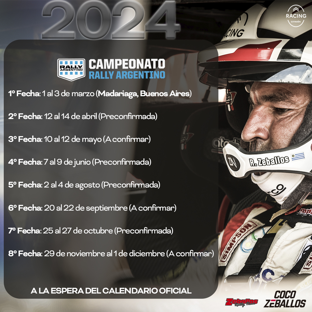 #Temporada2024 | El @rallyargentino aún no confirmó su calendario de forma oficial, serían 8 las fechas a disputarse en el país vecino. 

A continuación, las posibles fechas, comenzamos en Madariaga, aún resta la falta de confirmación oficial pero ya lo podemos adelantar
.
.