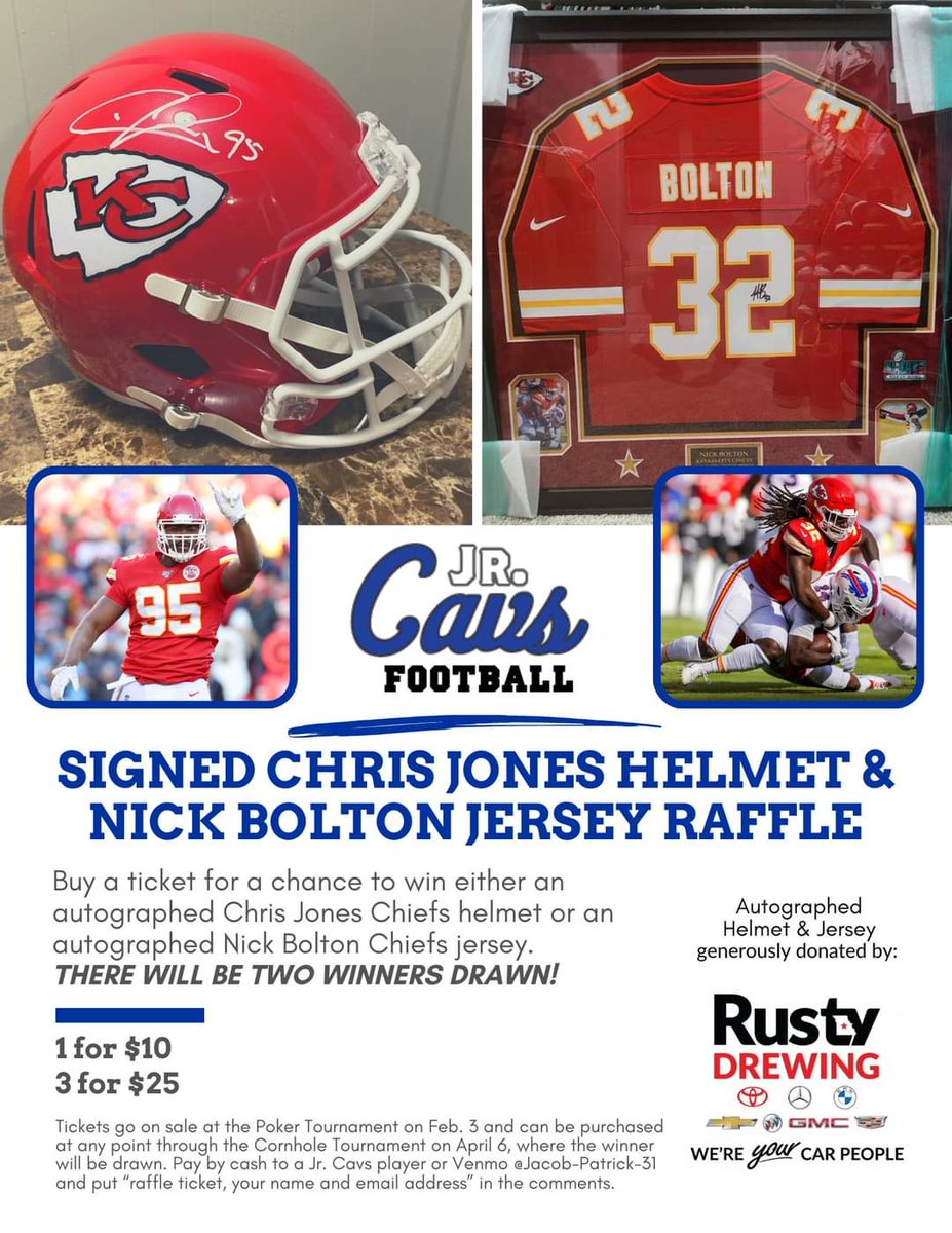 Calling all Chiefs fans! Check out this raffle that our Junior Cavs are running to raise money for equipment.