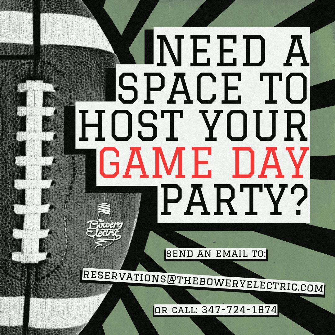 Still don't have plans for The Big Game next Sunday? Email reservations@theboweryelectric.com or call 347-724-1874 📧📱 Visit our site for more info on our rooms! ⚡️ theboweryelectric.com/parties-rental…